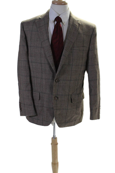 Lauren Ralph Lauren Mens Plaid Two Button Blazer Brown Wool Blend Size 42 Regula