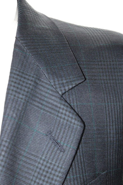 Bloomingdales The Mens Store Mens Silk Plaid Blazer Blue Size 40 Regular