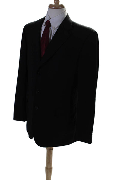 Pal Zileri Mens Three Button Long Sleeves Blazer Jacket Black Wool Size 56 Long