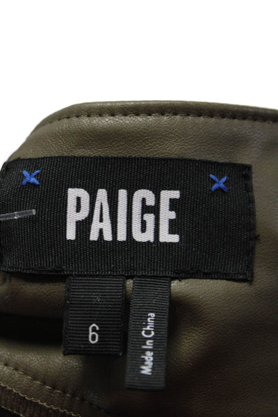 Paige Womens Olive Green Faux Leather Belt High Rise Straight Cargo Pants Size 6