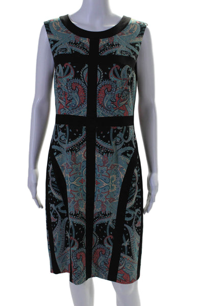 BCBGMAXAZRIA Womens Black Paisley Print Crew Neck Sleeveless Shift Dress Size 10