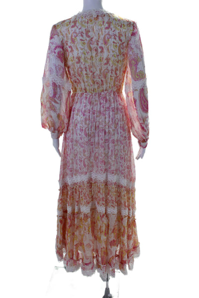 Rococo Sand Womens Paisley Print V Neck Maxi Dress White Pink Size Extra Small