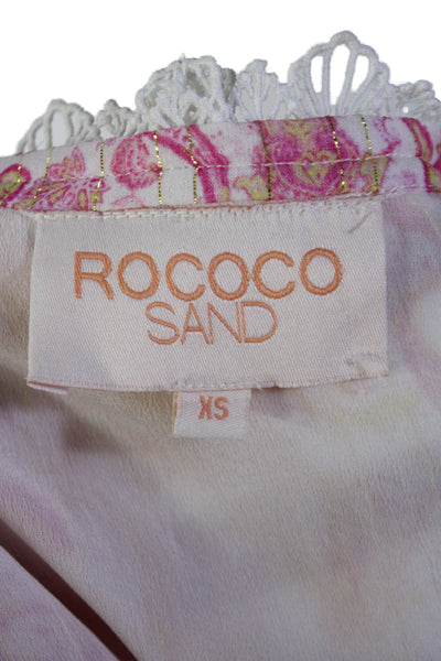 Rococo Sand Womens Paisley Print V Neck Maxi Dress White Pink Size Extra Small