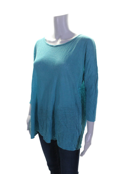 Calypso Saint Barth Womens Linen Round Neck Long Sleeve Pullover Top Blue Size S