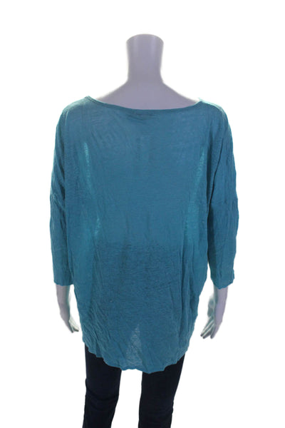 Calypso Saint Barth Womens Linen Round Neck Long Sleeve Pullover Top Blue Size S