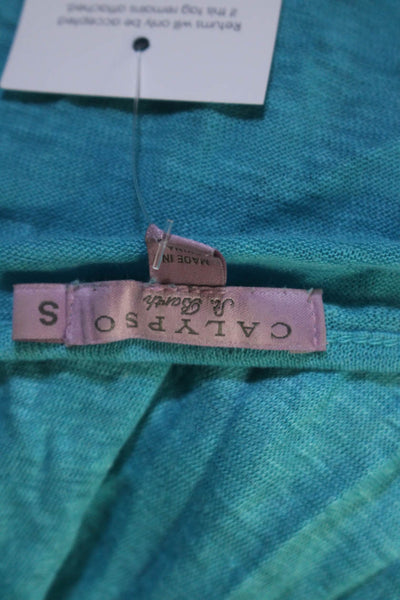 Calypso Saint Barth Womens Linen Round Neck Long Sleeve Pullover Top Blue Size S