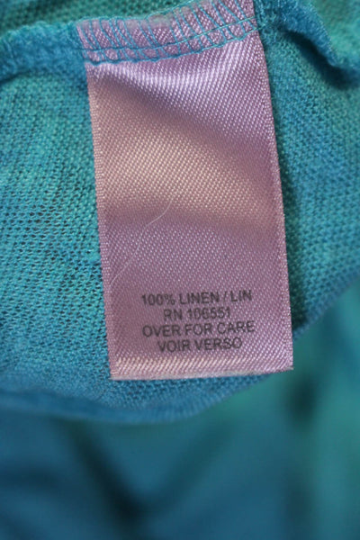 Calypso Saint Barth Womens Linen Round Neck Long Sleeve Pullover Top Blue Size S