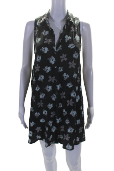 Equipment Femme Womens Silk Floral Print Buttoned Shift Dress Black Size S