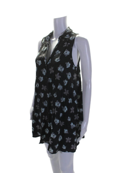 Equipment Femme Womens Silk Floral Print Buttoned Shift Dress Black Size S