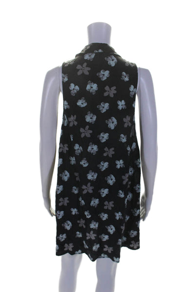 Equipment Femme Womens Silk Floral Print Buttoned Shift Dress Black Size S