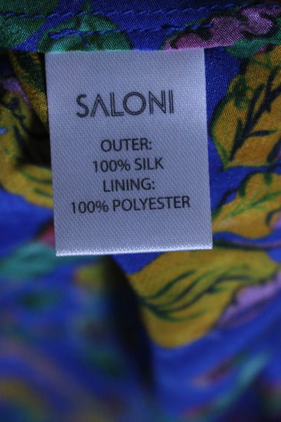 Saloni Womens Silk Floral Print Buttoned Belted Short Sleeve Dress Blue Size 4