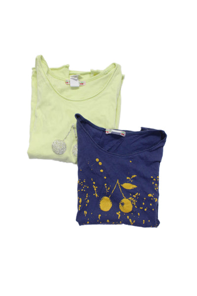 Bonpoint Childrens Girls Short Sleeves Tee Shirts Blue Yellow Size 10 Lot 2