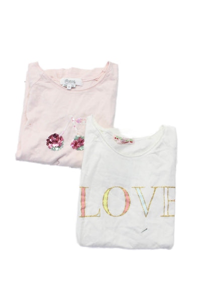 Bonpoint Childrens Girls Short Sleeves Tee Shirts White Pink Cotton Size 10 Lot