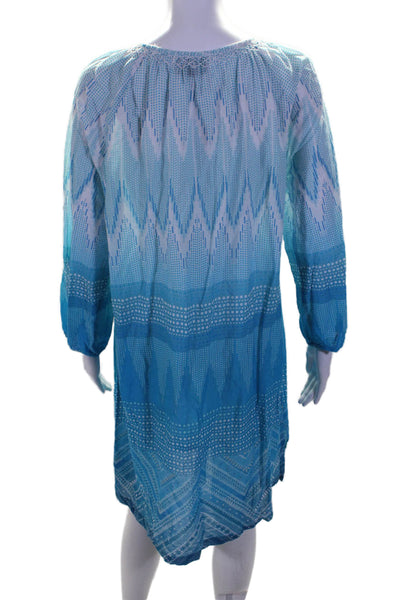 One Season Womens Abstract V-Neck Long Sleeve Pullover Tunic Dress Blue Size L