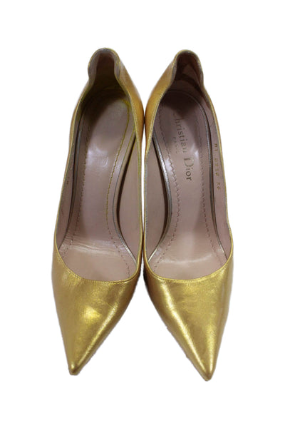 Christian Dior Womens Yellow Gold Pointed Toe Heels Pumps Shoes Size 6