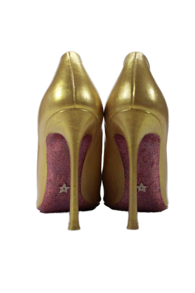 Christian Dior Womens Yellow Gold Pointed Toe Heels Pumps Shoes Size 6