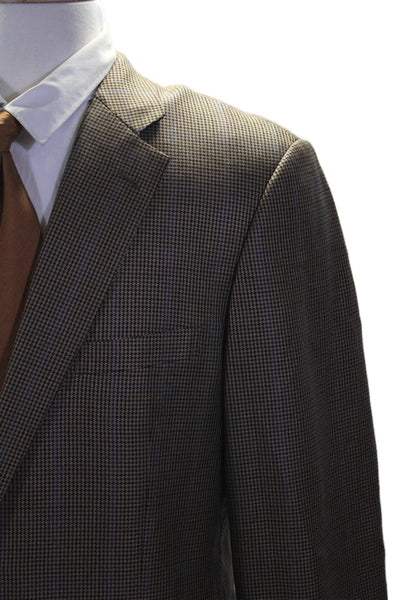 John W. Nordstrom Mens Silk Houndstooth Single Breasted Blazer Brown Size 43L