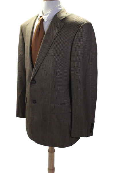 John W. Nordstrom Mens Silk Houndstooth Single Breasted Blazer Brown Size 43L