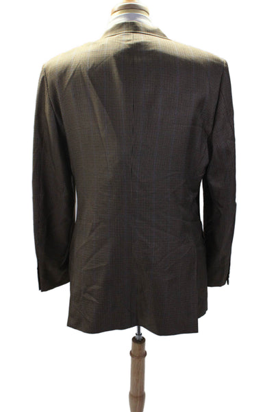 John W. Nordstrom Mens Silk Houndstooth Single Breasted Blazer Brown Size 43L