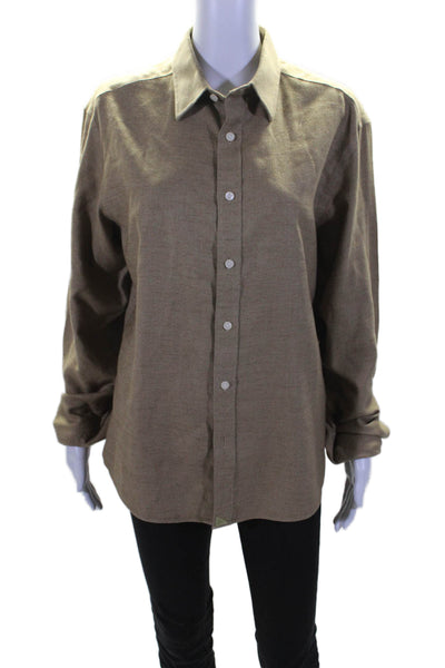 Untuckit Women's Collared Long Sleeves Button Down Shirt Brown Size M