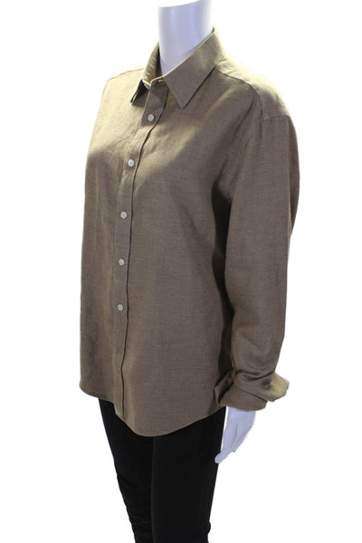 Untuckit Women's Collared Long Sleeves Button Down Shirt Brown Size M