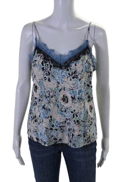 Veronica Beard Womens Silk Blue Floral Lace Trim Sleeveless Camisole Top Size 6