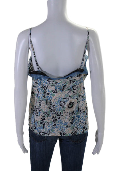 Veronica Beard Womens Silk Blue Floral Lace Trim Sleeveless Camisole Top Size 6