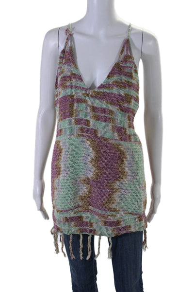 Indah Womens Spaghetti Strap V Neck Tank Top Multi Colored Cotton Size Small