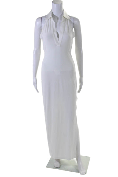 Norma Kamali Womens Collared Side Slit Sleeveless Dress White Size Extra Small