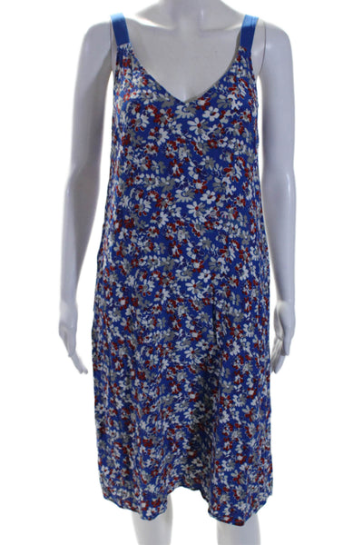 Rag & Bone Womens Crepe Floral Print V-Neck Sleeveless Tank Dress Blue Size S