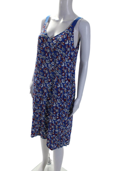 Rag & Bone Womens Crepe Floral Print V-Neck Sleeveless Tank Dress Blue Size S