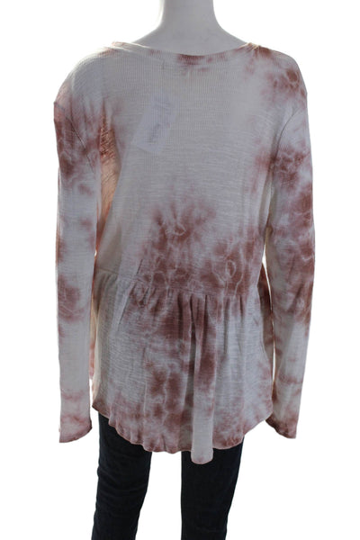 T.LA Womens Tie Dye Print Long Sleeve V-Neck Peplum Shirt Pink White Size XL