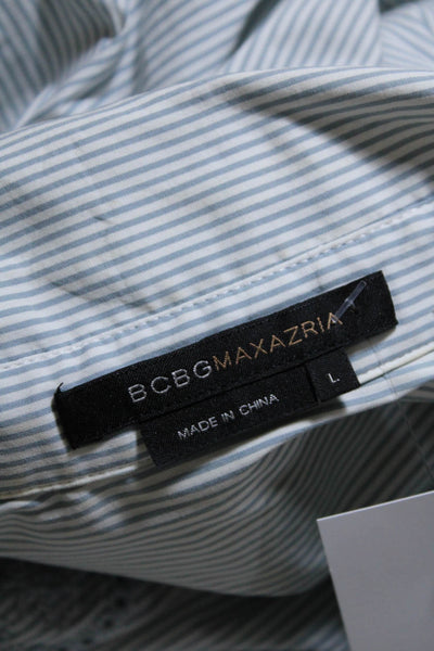 BCBGMAXAZRIA Womens Cotton Striped Print Collared Shift Dress Blue White Size L