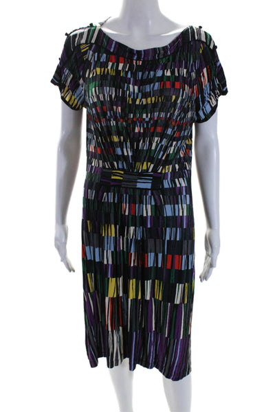 BCBGMAXAZRIA Womens Abstract Print Unlined Midi Sheath Dress Multicolor Size L