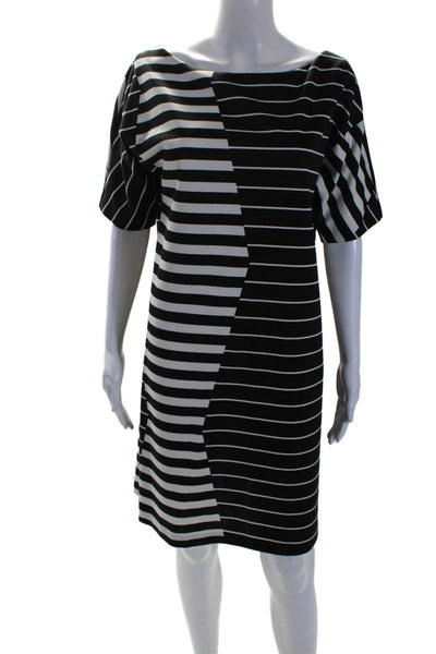 Phoebe Couture Womens Striped Print Knee Length Shift Dress Black White Size 12