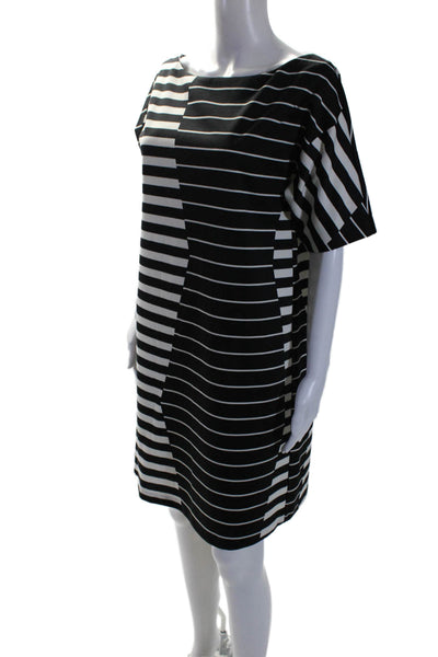 Phoebe Couture Womens Striped Print Knee Length Shift Dress Black White Size 12