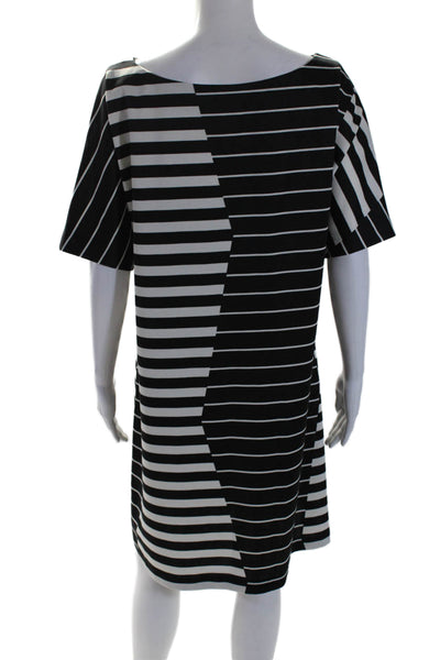 Phoebe Couture Womens Striped Print Knee Length Shift Dress Black White Size 12