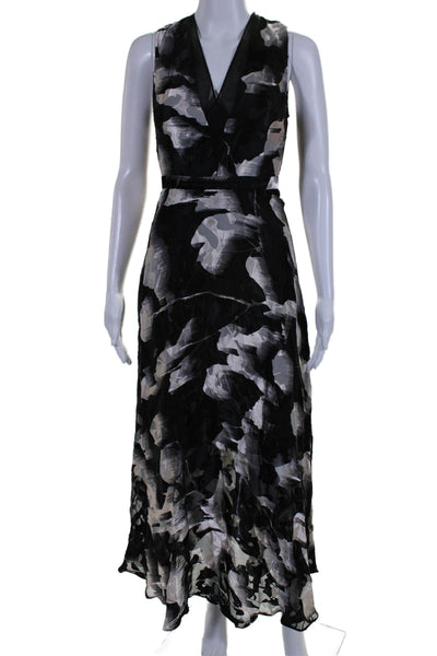 Reiss Womens Sleeveless V Neck Low Back Abstract Print Gown Black Size XS/S