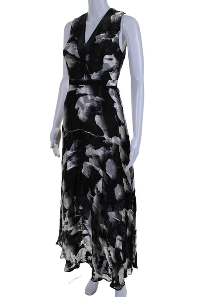 Reiss Womens Sleeveless V Neck Low Back Abstract Print Gown Black Size XS/S