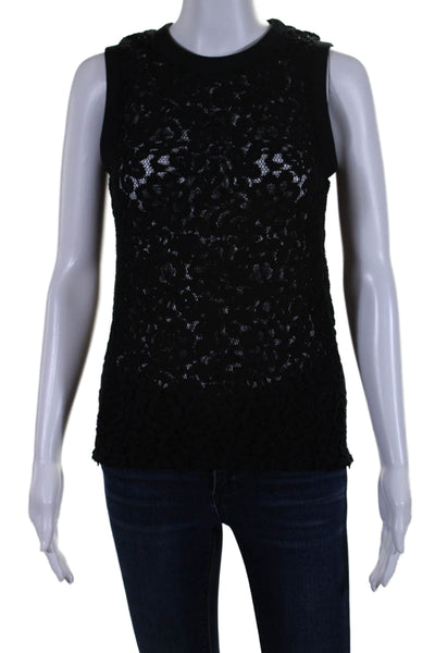 Helmut Lang Womens Cotton Zip Hem Sleeveless Sheer Lace Blouse Black Size XS