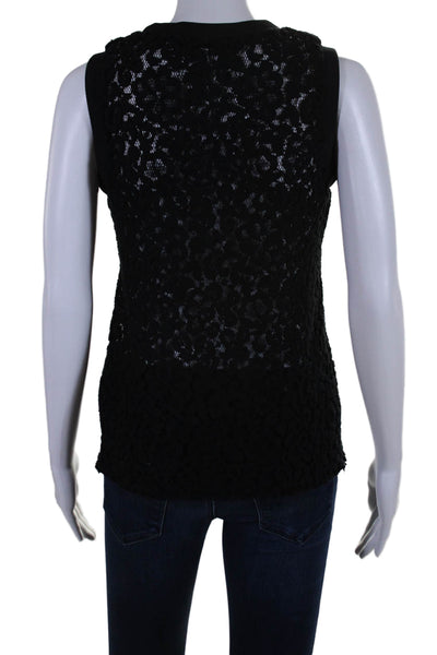 Helmut Lang Womens Cotton Zip Hem Sleeveless Sheer Lace Blouse Black Size XS