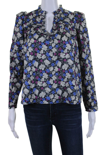 The Westside Womens Silk Cotton V Neck Long Sleeve Floral Blouse Multi Size XS