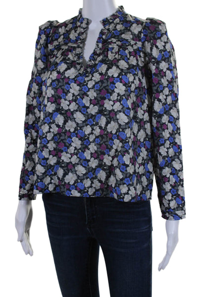 The Westside Womens Silk Cotton V Neck Long Sleeve Floral Blouse Multi Size XS