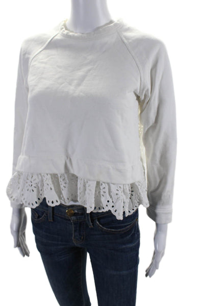 Sea New York Womens Crew Neck Eyelet Back Sweatshirt White Cotton Size XS