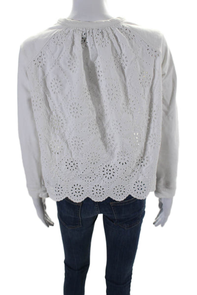 Sea New York Womens Crew Neck Eyelet Back Sweatshirt White Cotton Size XS