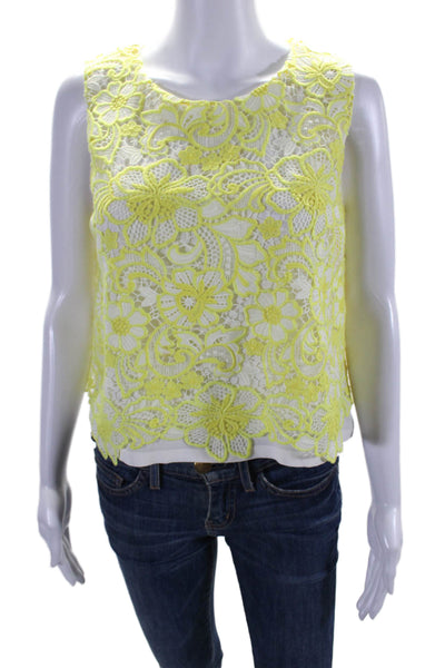 Blue Les Copains Womens Sleeveless Lace Overlay Blouse Yellow White Size IT 40