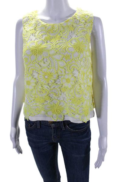 Blue Les Copains Womens Sleeveless Lace Overlay Blouse Yellow White Size IT 40