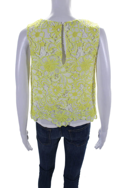 Blue Les Copains Womens Sleeveless Lace Overlay Blouse Yellow White Size IT 40