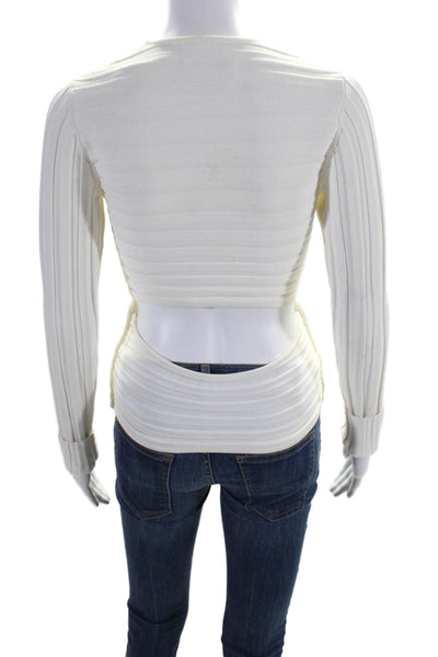 Cinq A Sept Womens Long Sleeve V Neck Ribbed Knit Shirt White Size Extra Small