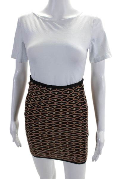 M Missoni Womens Printed Stretch Knit Mini Pencil Skirt Black Brown Size IT 38